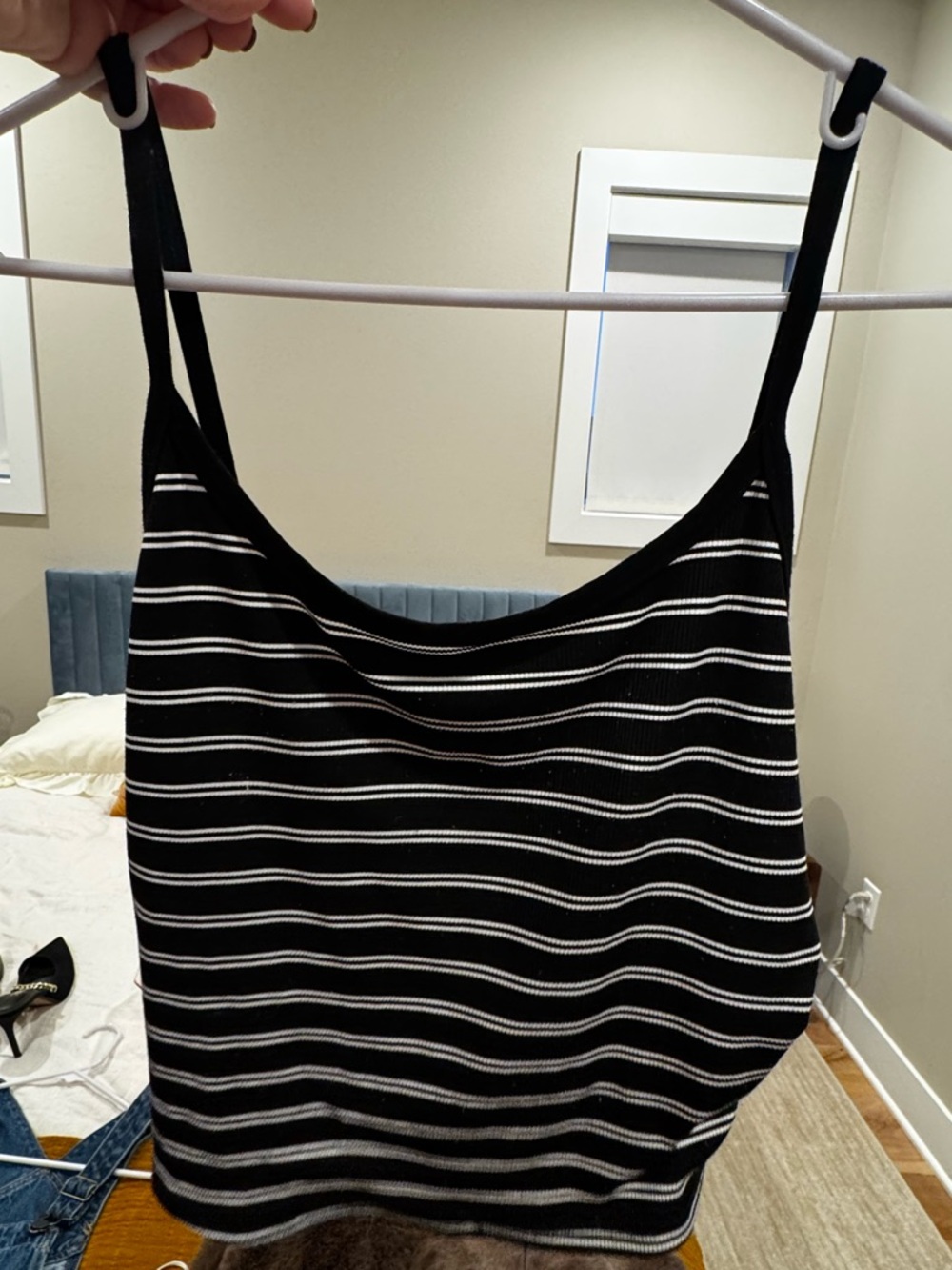 Black & White Striped Ribbed Cami Tank Top